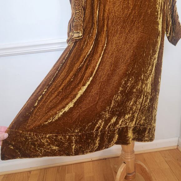 Beatrice B Dress XS Womens Midi Gold Velvet Regency Ruched Sleeve Grunge Fairy - Picture 5 of 9